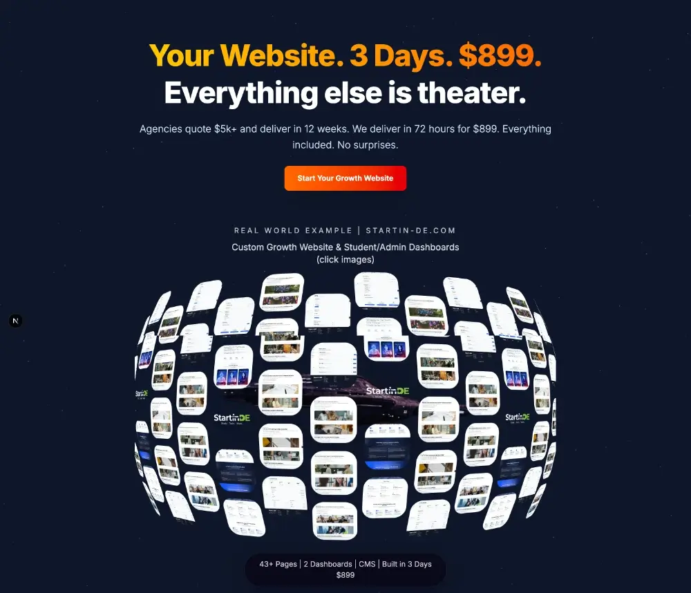 Vispaico Growth Website hero with highlighted metrics