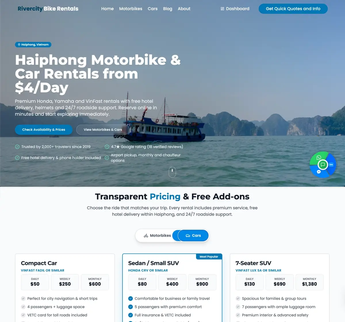 RiverCity Bike Rentals booking platform with vehicle marketplace and admin dashboard